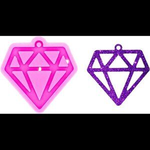 Glossy Shiny Diamond Shaped Hollowed Keychain Silicone Mold with Hole for DIY Ca